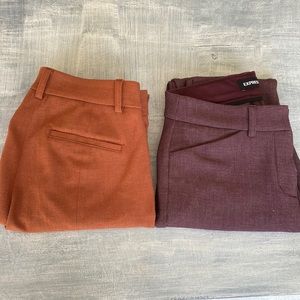 Set of 2 Express mid rise skinny pant. Dark orange and plum. Size 00 Short